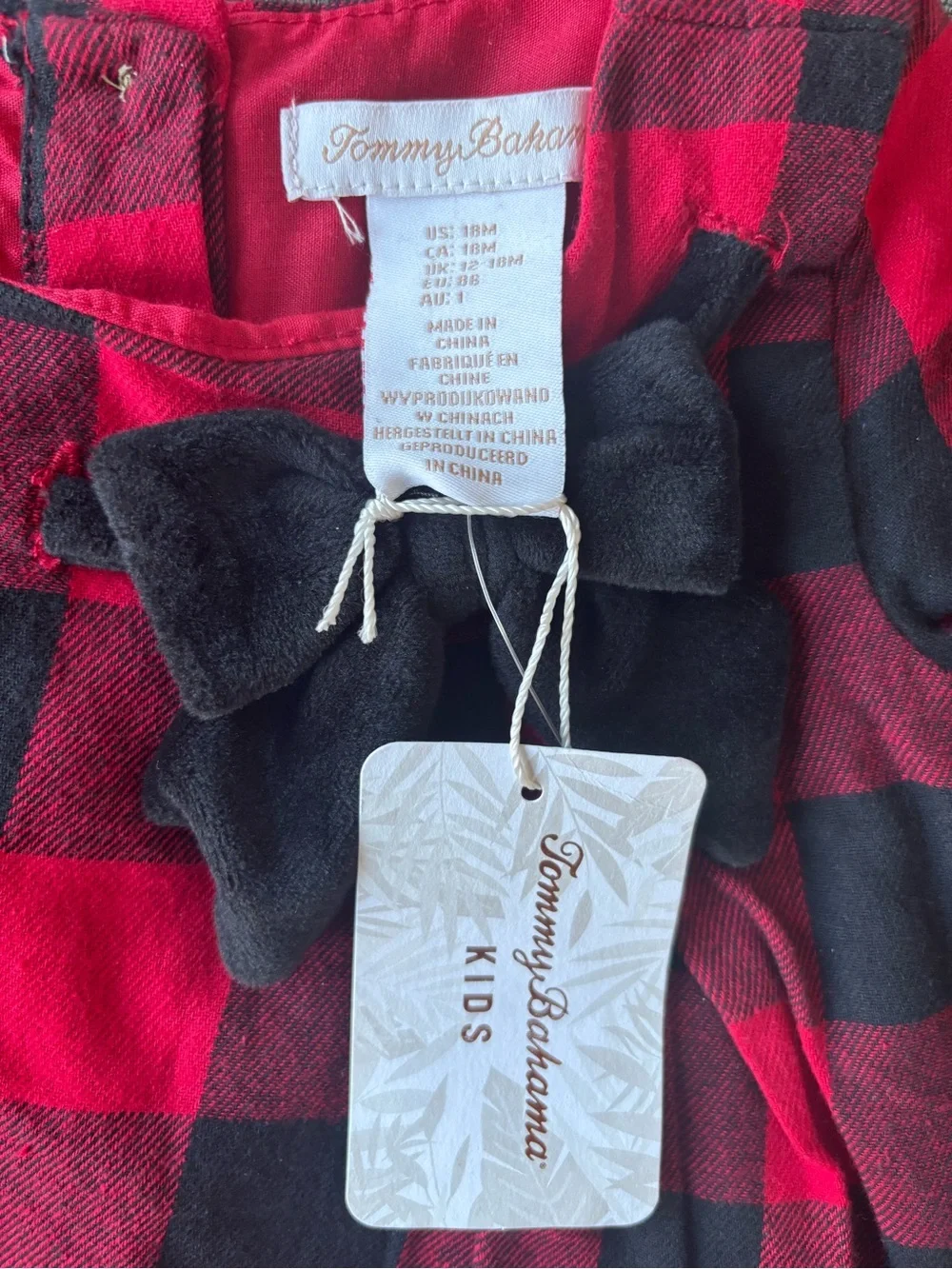 NWT Tommy Bahama Kids Buffalo Plaid Christmas Dress - Red/Black - Size 18M